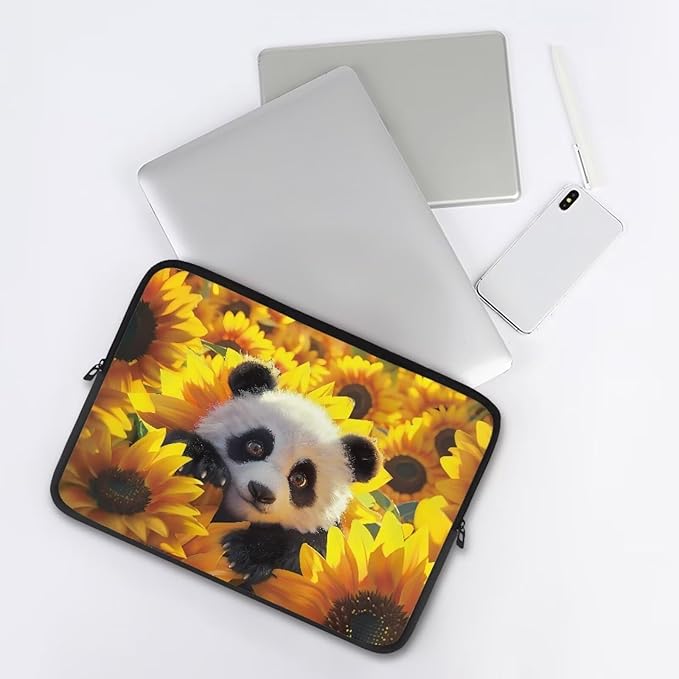Sunflower Panda Printed Laptop Briefcase for Women Men, Waterproof Laptop Case Bag Laptop Case for 10 Inch, Lightweight Computer Carrying Cover with Zipper for Office Business Traveling