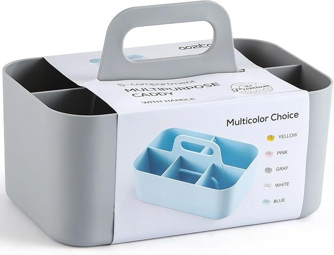 Multiuse Caddy Organizer with Handle - Stackable Plastic Tote Bin - Art Craft Supplies, Office, Desk, Stationery Pen Holder, Kitchen, Utensil, Makeup, Bathroom, Shower, Cleaning, Dorm Organizer - Grey