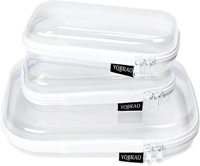 3 Pack Clear Hard Shell Zipper Case - Clear Waterproof Cosmetic Bag with Zipper, Kid's Toy Storage Organizer Bins, Charging Cables, creative journaling, painting brushes, Threads,Sketch Supplies