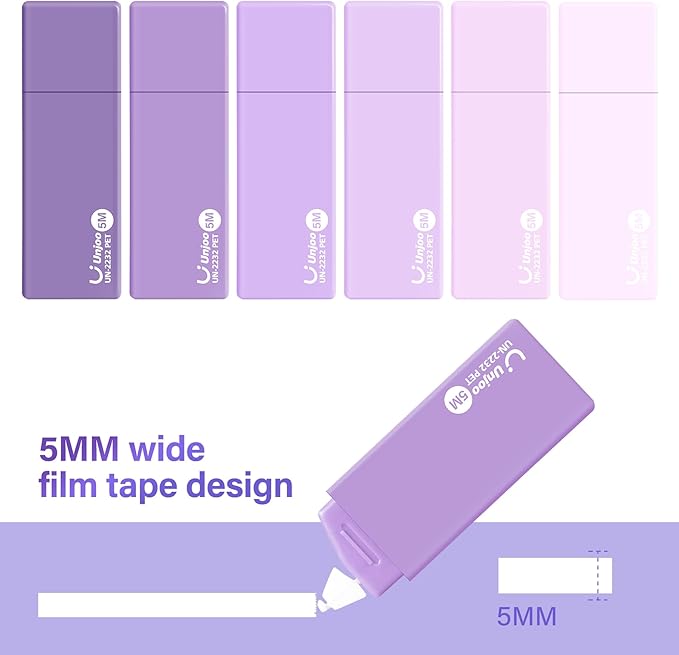 White Correction Tape, Easy To Use Cute Applicator for Instant Corrections, For school, Office Workers (Gradient Purple, 5M/196" x 0.2",12pack)
