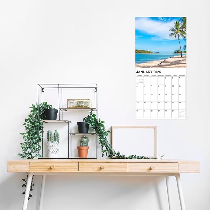 Calendar 2025, Beaches Calendar 2025 from January 2025 - December 2025, 12" x 24" Opened 12 Months Calendar, Full Page Months Thick & Sturdy Paper for Gift Perfect Calendar Organizing & Planning