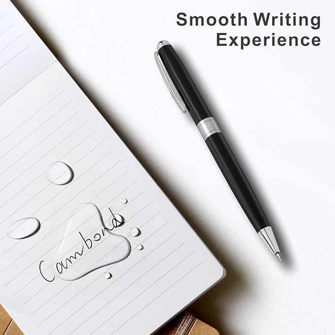 Cambond Black Pens Ballpoint Pens - Nice Pens Office Pens for Gift Business Men Police Flight Attendants Retractable Smooth Writing 1.0 mm Medium Point, 3 Pens with 3 Extra Refills (Black)