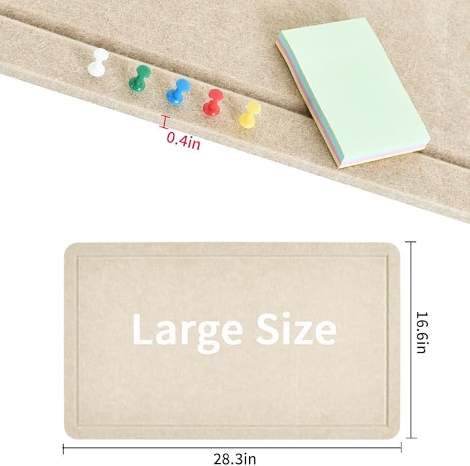 Vuzvuv Linen-Brown 28"x16" Large Cork Board with 50 Push Pins & Sticky Notes, Self-Adhesive Bulletin Board No Damage for Wall, Felt Pin Board for Paste Notes, Photos, Schedules Offices Home