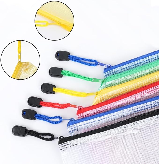 EOOUT 24pcs Mesh Zipper Pouch Bags, A4 Letter Size Zipper Storage Bags for Organizing, Multicolor Plastic File Pouch Multipurpose for Classroom Organization Travel Storage Board Game Storage