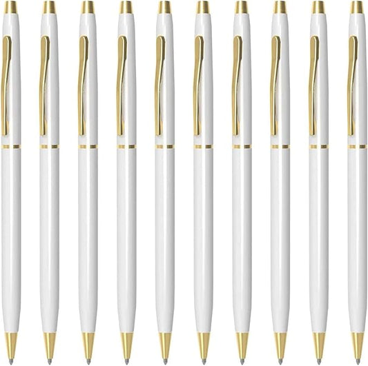 Cambond Ballpoint Pens White Pens - Black Ink Bulk Pens 1.0 mm Medium Point Retractable Metal Pen Comfortable Writing for Men Women Police Uniform Office Business, 10 Pack (White)