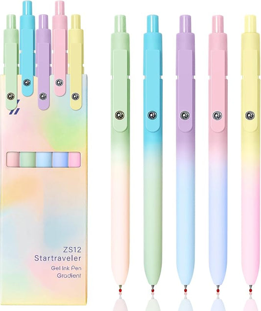 UIXJODO Gel Pens, 5 Pcs Black Ink Pens for Women, 0.7mm Medium Point Smooth Writing Pens with Silicone Grip, High-End Series Metal Clip Retractable Pens for Journaling Note Taking (5 Pcs Pastel)