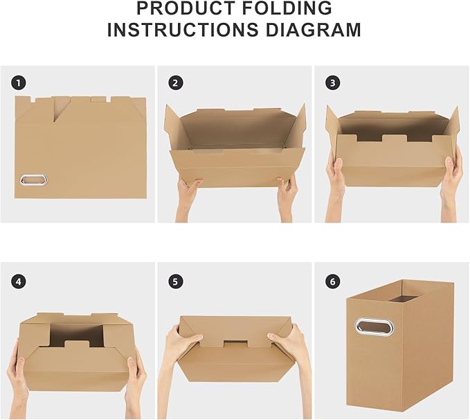 Oterri File Organizer, Small Storage Box, Cardboard File Folder Organizer, Collapsible File Box, Hanging File Organizer for Letter Size, Portable File Box with Handle, Only Box (Brown,2 Packs)