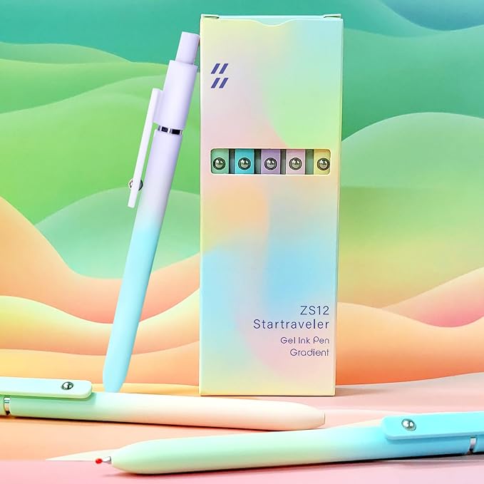 UIXJODO Gel Pens, 5 Pcs Black Ink Pens for Women, 0.7mm Medium Point Smooth Writing Pens with Silicone Grip, High-End Series Metal Clip Retractable Pens for Journaling Note Taking (5 Pcs Pastel)