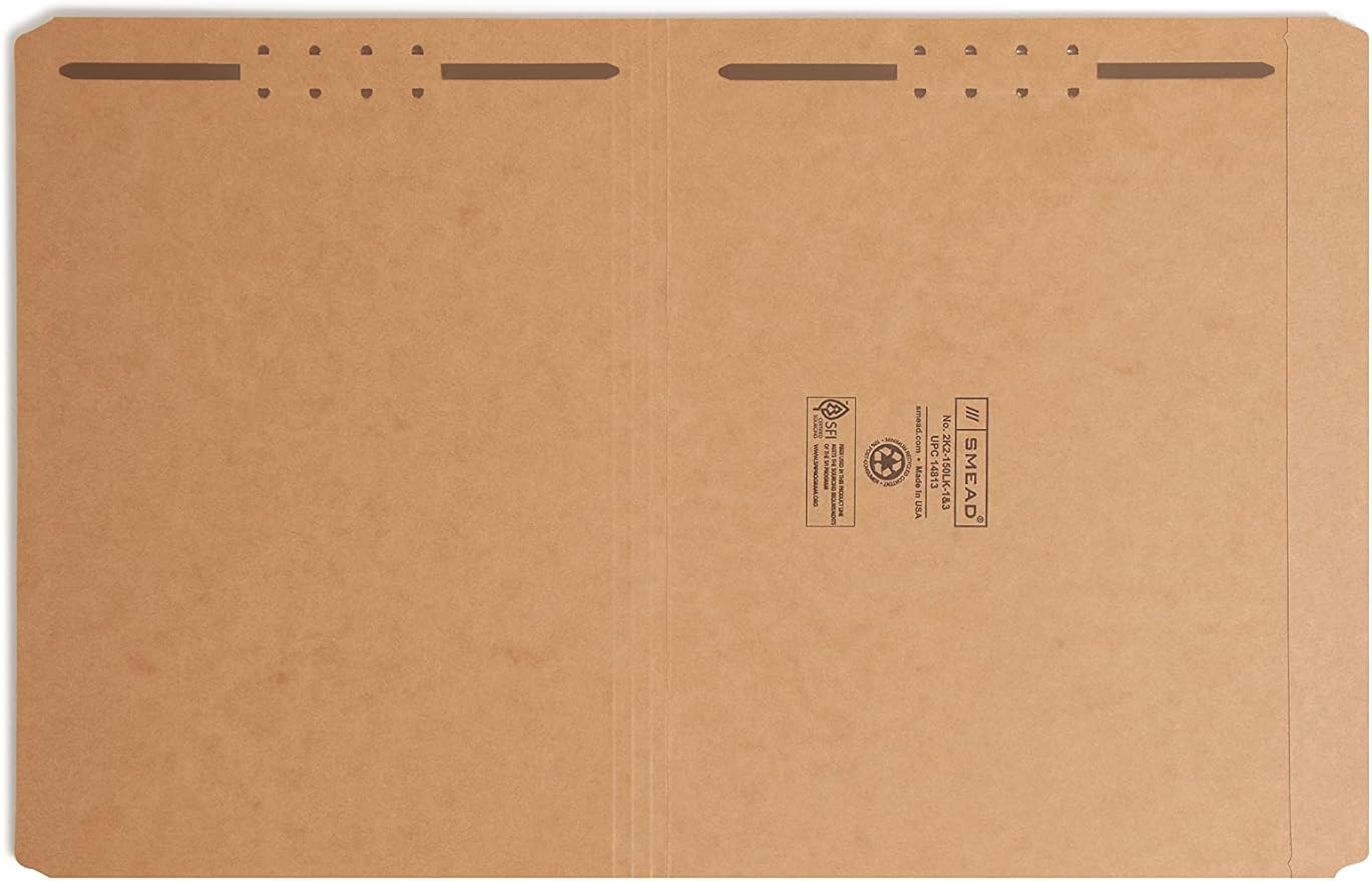 Smead Fastener File Folder, 2 Fasteners, Reinforced Straight-Cut Tab, Letter Size, Kraft, 50 per Box (14813), Brown