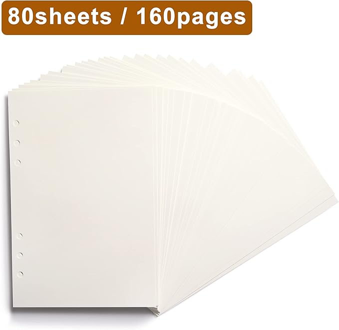 A5 Blank Paper,A5 Refill Paper,A5 Filler Paper,6 Hole Punched,Blank Paper Refills for A5 Filofax Planner Binder Journals Notes, 80 Sheets/160 Pages,5.6x8.3 Inch,Beige (1)