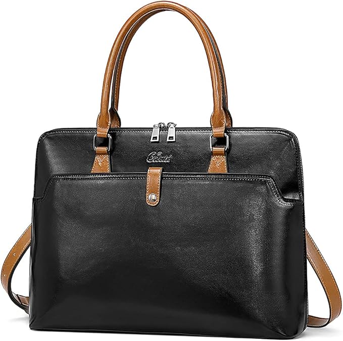 CLUCI Leather Briefcase for Women 15.6 Inch Laptop Business Vintage Slim Ladies Shoulder Bag