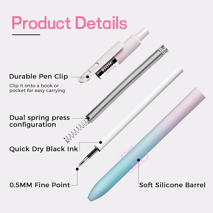 8 Pcs Gel Pens, 0.5mm Quick-dry Black Ink Pens Fine Point Smooth Writing Pens, High-End Series Pens for Journaling Note Taking, Cute Office School Supplies Gifts for Women Men