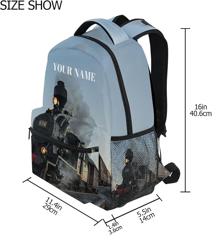 AUUXVA Custom School Backpack for Boys Kids with Name/Text Personalized Bookbag Add Your Name Customized Backpack Cool Train School Bag Laptop Backpack Travel Camping Daypack