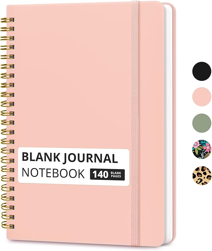 Taja Blank Spiral Journal Notebook for Women & Men, 140 Pages, Sketch Book, Plain Notebook for Drawing & Sketching, Journals for Creative Writing, A5(6"x8") - Pink