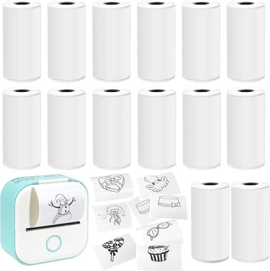 14 Rolls 53mmx28mm Thermal Printer Paper, Mini Colorful Self-adhesive Label Printer Paper for Phomemo Memoking Mini Printer, Small Printer T02/M02, Study Notes, Journal Photos (white)