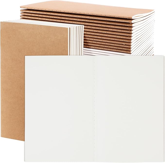 EOOUT 24 Pack Blank Kraft Notebooks, A5 Journals Notebook Bulk, Unlined Paper Sketchbooks, 8.3x5.5in 60 Pages Travel Journal Set for Journaling, Student, Kids, Writing