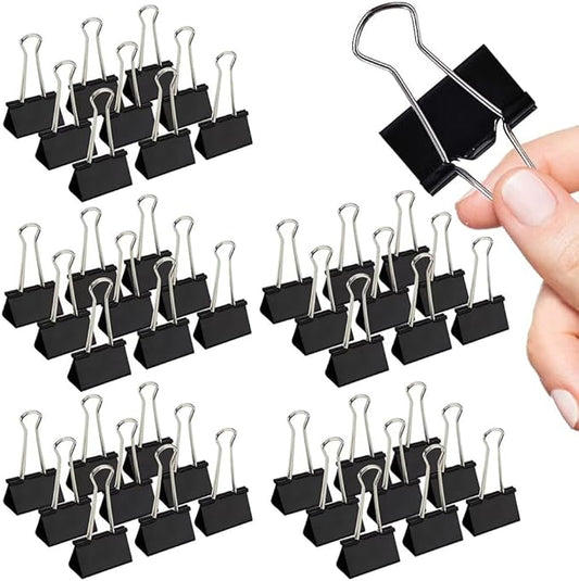 Medium Binder Clips, 144 Pack, 1-1/4 Inch, Standard 32mm, Black, Capacity 0.6 Inch, 1.25 Inch Medium Clips, Fold Clamp, Medium Size, Office Supplies
