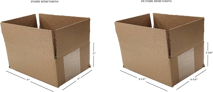 9"L x 6" W x 3" H, 25 Pack Tailored Packaging Corrugated Shipping Boxes