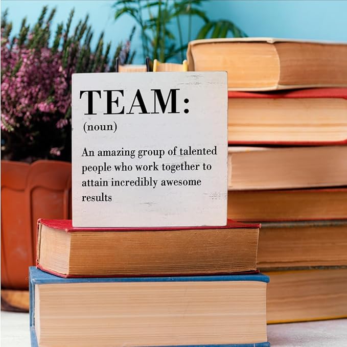 Inspirational Team Noun Office Decor Desk Decor Wooden Box Sign Rustic White Wood Block Plaque Box Sign for Home Office Desk Shelf Table Decoration Coworker Gift Team Definition Teamwork Sign