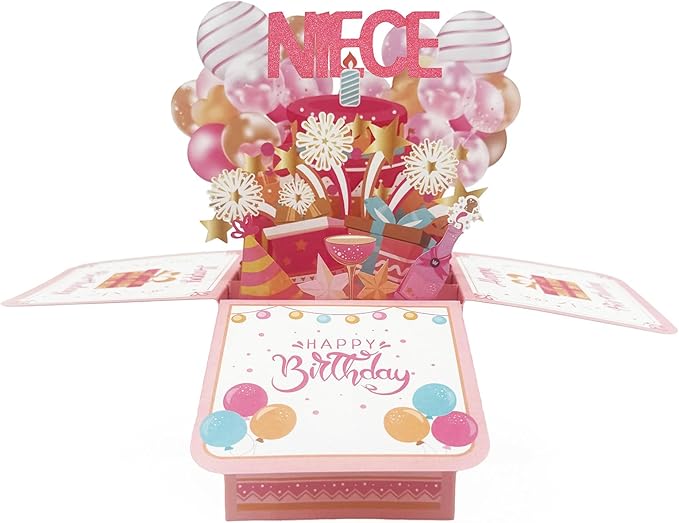 Asmallgf Happy Niece Birthday Gifts from Auntie Uncle, 3D Greeting Card for Baby Niece Adult Kid, Funny Niece Money Box for Girl Women