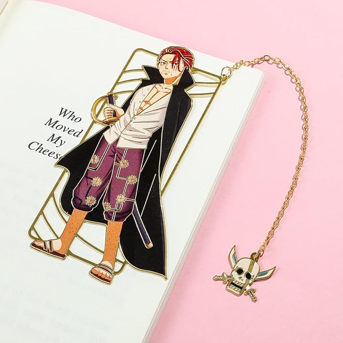 One Pieces Anime Luffy Shanks Uta Book Mark - Brass Metal Bookmark, Stationery School Supplies, Gift for Book Lover, Friends, Anime Fans Collection (Shanks)