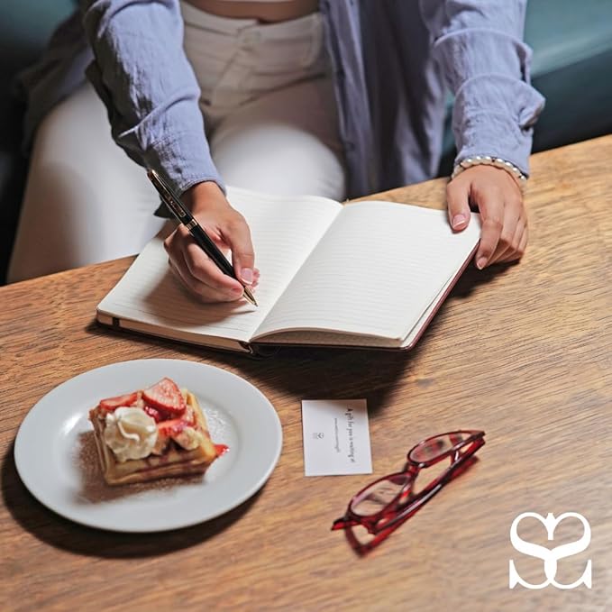 SETTINI® Lined Journal - Heart Journal for Writing Gift Set - Hardcover Vegan Leather, Includes Luxury Pen in a Unique Pen Holder, 192 Pages, 6 x 8.5 inches - Birthday Gifts for Women