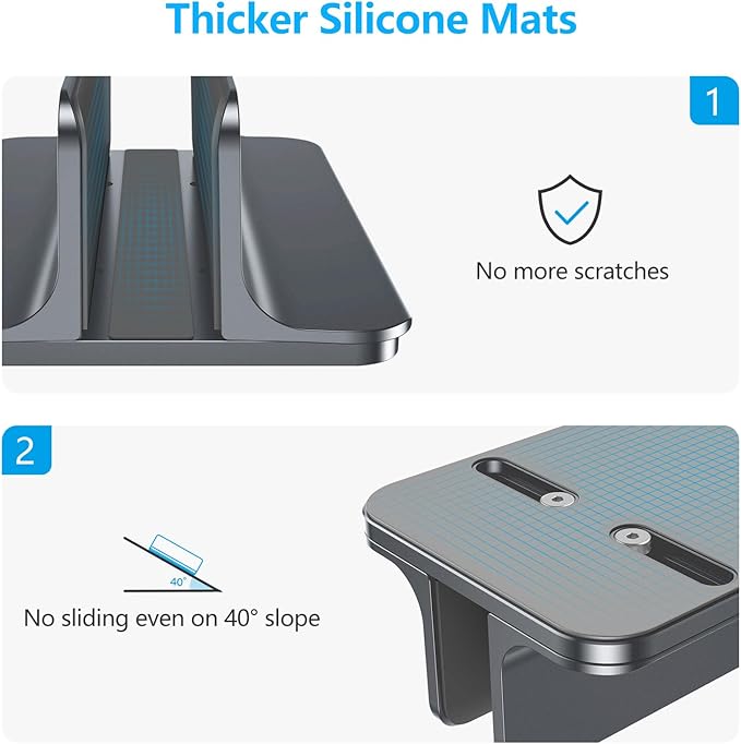 OMOTON Vertical Laptop Stand Holder, Desktop Aluminum Stand for MacBook with Adjustable Dock Size, Fits All MacBook, Surface, Chromebook and Gaming Laptops (Up to 17.3 inches), Gray