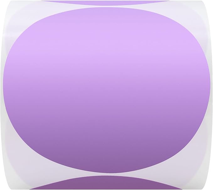Hybsk 3 inch Circle Color Direct Thermal Stickers Shipping Labels for Barcodes,Name Tag,DIY Logo Design,QR Code,Inventory– Compatible with Zebra,Rollo,Munbyn,and More-750 pcs (3 inch,Purple)