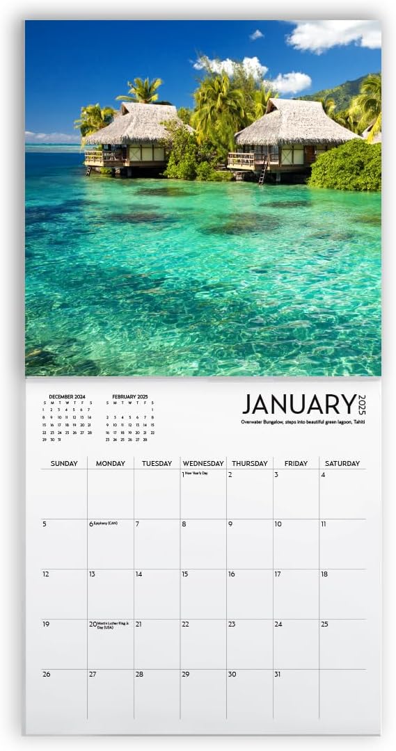 Beaches Calendar 2025 and Sticker Pack, Large 12 x 24 inch, Beaches Wall Calendar with Sticker Set, Beautiful Beaches