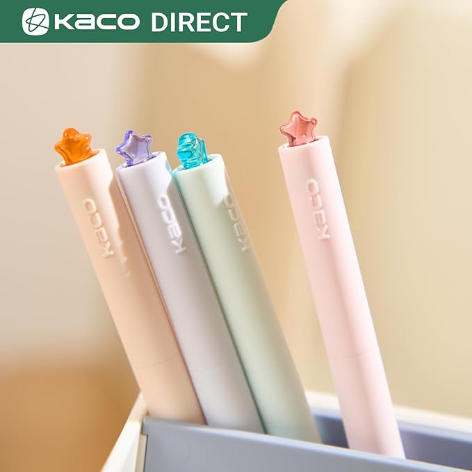 Kaco FIRST Gel Pens Cute Stationery Black Ink, 0.7 mm Medium Point, Aesthetic Cute Star Pens for Journaling (8 Pcs Bright Colors)