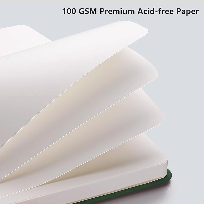 RETTACY Blank Journal Notebook, A5 Blank Journal with 192 Pages, 5.7'' × 8.3'' Medium Size, 68 LB/100 GSM Thick Paper, Leather Hardcover, for Sketching, Drawing, Painting (Dark Green)