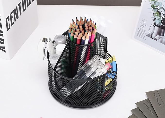 Pencil Holder, Rotating Desk Organizer, Metal Pen Organizer Mesh Pen Holder Office Desk Accessories Cute Office, School, Home,Art Suppliers (Black)