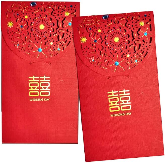 OneWayTech "囍" Word Red Envelopes Lucky Money Pockets "Hong Bao" for Wedding Engagement Ceremony Bride and Bridegroom Gift 10 Pcs (hollow flowers)