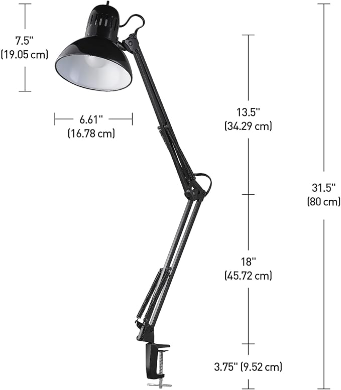 Globe Electric 12641 Architect 32" Swing-Arm Clamp-On Lamp, Black Architect, Finish, LED Bulb Included