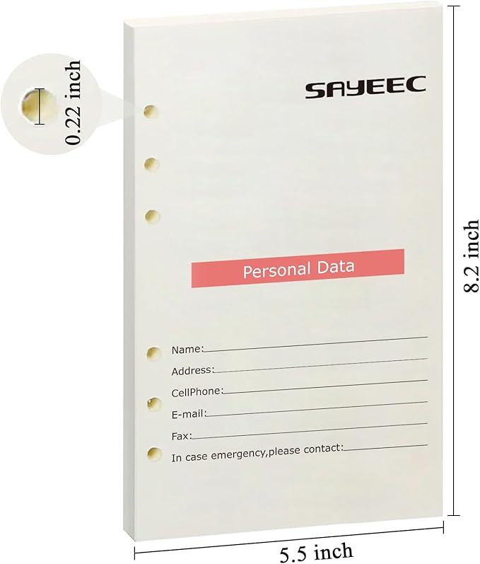 SAYEEC A5 Refill Paper Loose Leaf Lined Paper for A5 Planner Organizer, 80 Sheets 6 Holes Ring Binder Planner for Journals Notebooks Diaries Inserts (3 Pack Refillable Paper)