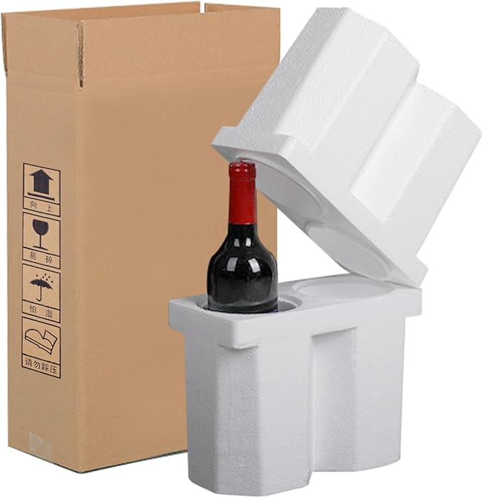 Universal Double Bottle Wine Shipping Box with Protective Foam Wine Shipping Box for Glasses Corrugated Paper Shipping Boxes All-in-One Protective Wine Shipper Wine Boxes for Moving Wine Bottle