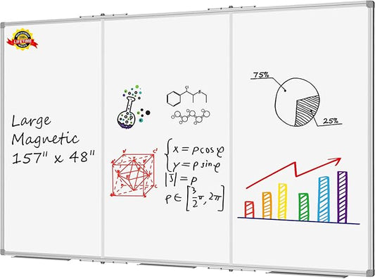 Lockways Large Magnetic 157" x 48" Dry Erase Board, Foldable Wall Mounted Whiteboard| White Board with Pen Tray for Business,Team,Home Office,Home Education and School Classroom