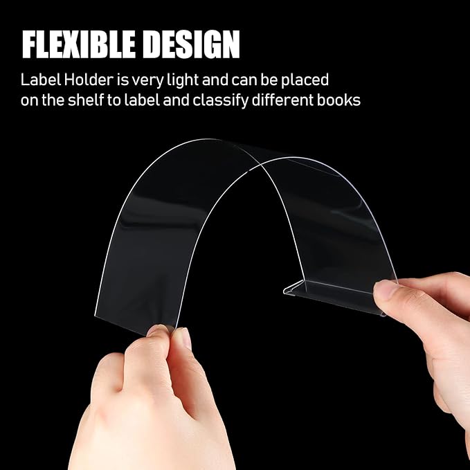 Containlol 15 Pieces Moveable Shelf Label Holders Clear Transparent Shelves Tags Index Card Pockets Library Markers Label Display Holder for Classroom Office Book(3.03 x 9.06 x 0.63 Inch)