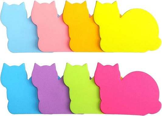 Cute Cat Sticky Notes 8 Color Bright Colorful Sticky Pad 75 Sheets/Pad Self-Sticky Note Pads (8 Color)