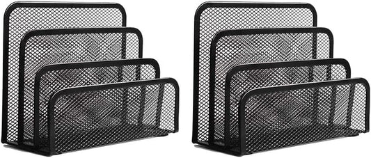 wishacc Folder Holder Desk, 2 Pack Mail Organizer Letter Holder for Desk Metal Mesh with 3 Vertical Upright Compartments