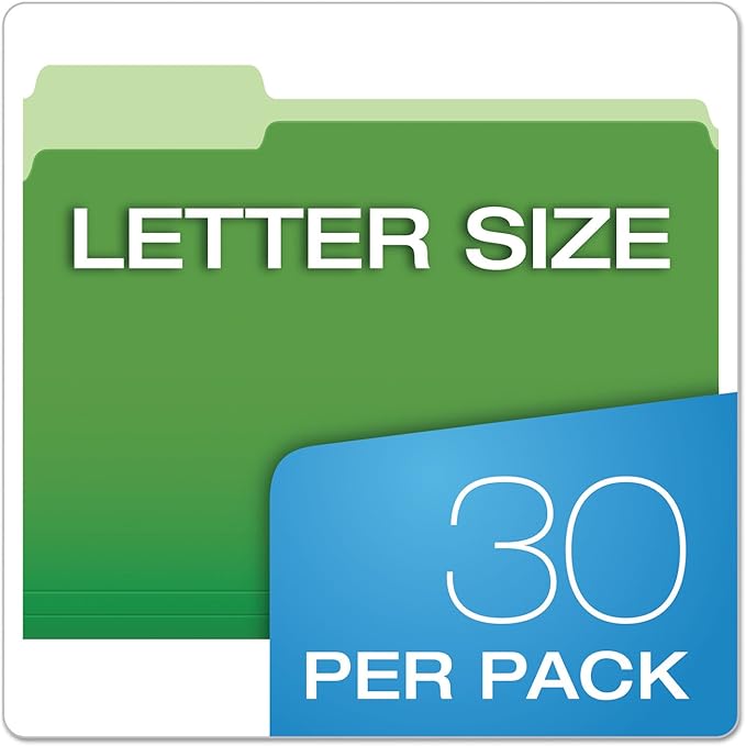 Pendaflex 84370 File Folders with Erasable Tabs, 1/3 Cut Top Tab, Letter, Assorted (Pack of 30)