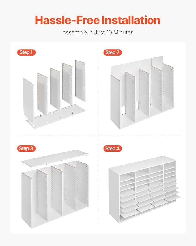VEVOR Literature Organizer, 36 Compartments Office Mailbox with Adjustable Shelves, Wooden Mailbox Sorter Medium Density Fiberboard Office Home Classroom Storage for Files, Documents, Papers, White