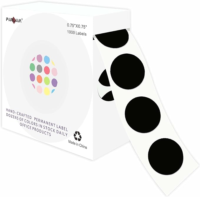 PARLAIM 3/4 Inch Round Permanent Adhesive Color-Code Dot Stickers,1000 Stickers Roll dots Label Dispenser Box Green Circle Stickers Labels (Black)