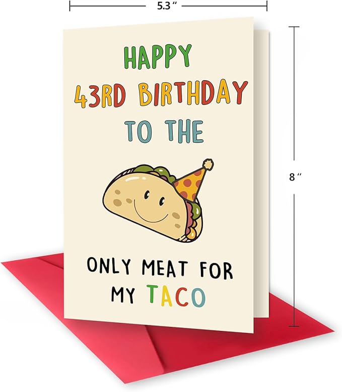 Funny 43rd Birthday Card Gifts for Men, Happy 43rd Birthday Decorations for Husband Him, Taco Gifts for 43 Years Old Bday Man, Cool 43 Mens Bday Ideas