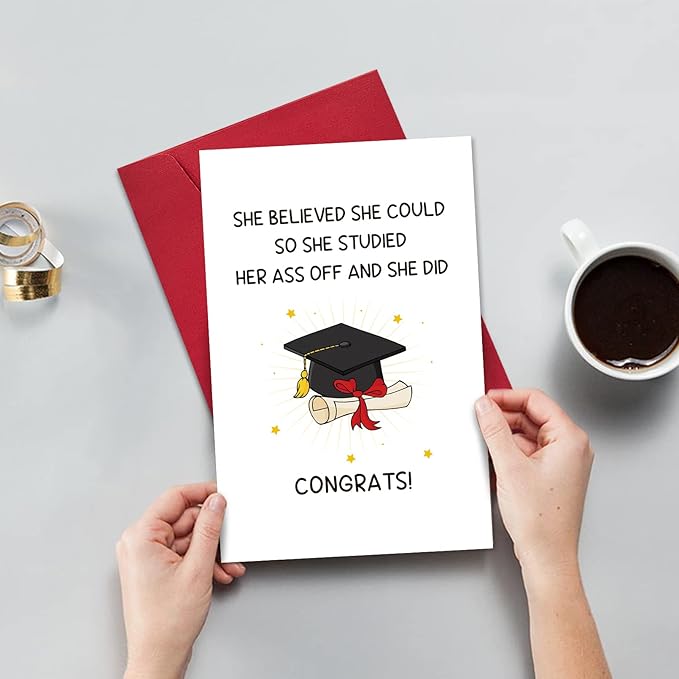 Ogeby Funny Graduation Card Gifts for Him Her, Cute Graduation Card, She Believed She Could So She Studied