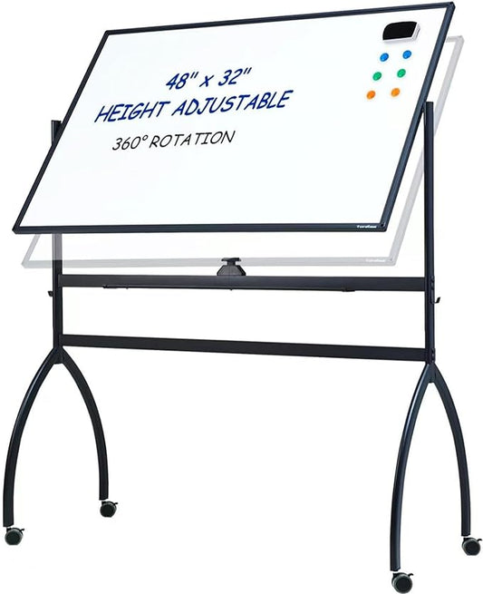 TANKEE White Board Height Adjustable - 48 x 32 Mobile Whiteboard on Wheels, Large Magnetic Double-Sided Rolling Dry Erase Board with Stand, Standing Whiteboard for Office School Home Classroom