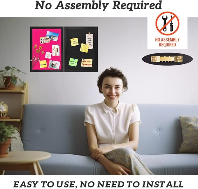 2P Cork Board Bulletin Board, Pin Board Wood Framed Display with Felt, Cork Boards for Wall, Jewelry, Notes, Memos, Photos, Home, Kitchen, Office, School, 15"x11", Wood Framed(Black) & Felt(Black)