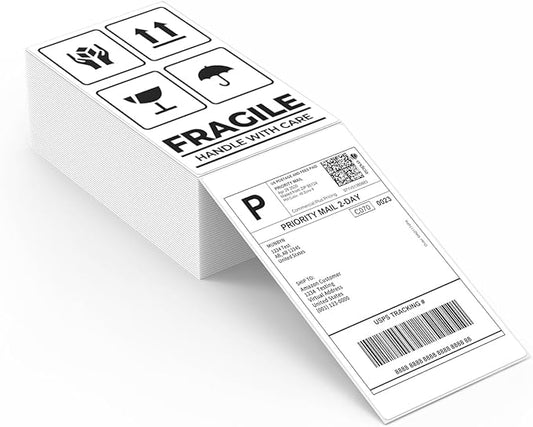 MUNBYN 3x5 Inch Thermal Shipping Labels, Multipurpose Fanfold Thermal Printer Labels for Small Businesses, Shipping Packages, 500 Sheets/1 Roll