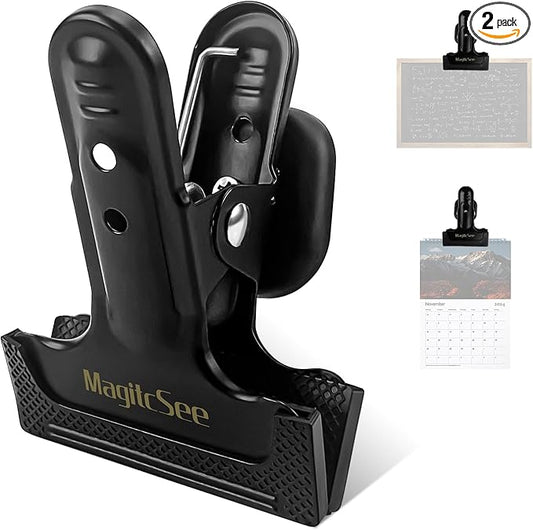 2 Pcs Heavy Duty Magnetic Clips with 1.5 Inch Mouth Opening - Securely Grip Flags, Backdrop Blueprints, Calendars,Tools - Ideal for Artists, Photography Shooting Studios, Worksite, Offices, Tool Carts