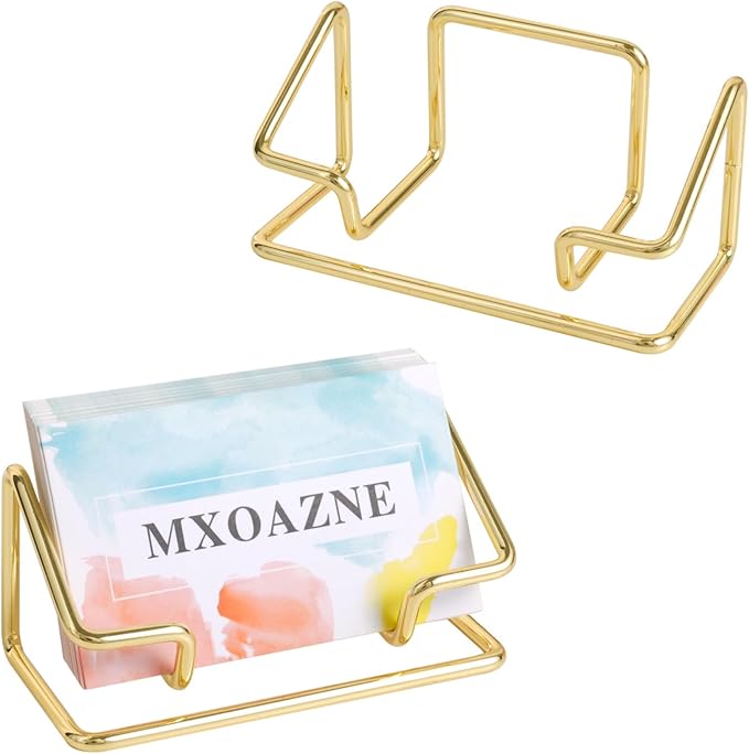 Gold Business Card Holder, Business Card Holder Display Stand for Desk, Modern Business Card Organizer for Women, 2 Pack